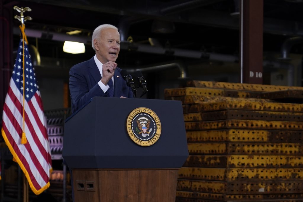 Joe Biden President Joe Biden delivers a speech from a podium