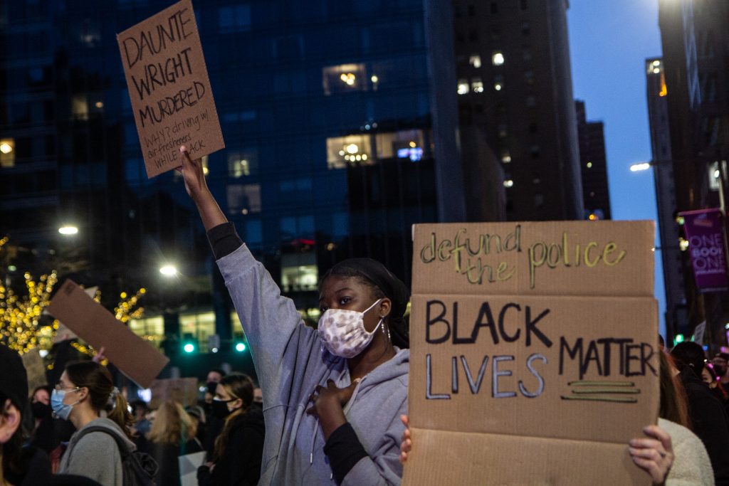 IMG_0702 Protesters demanding justice for Daunte Wright, a 20-year-old Black man killed by police near Minneapolis marched through Center City, Philadelphia on April 13, 2021. (Kimberly Paynter/WHYY)