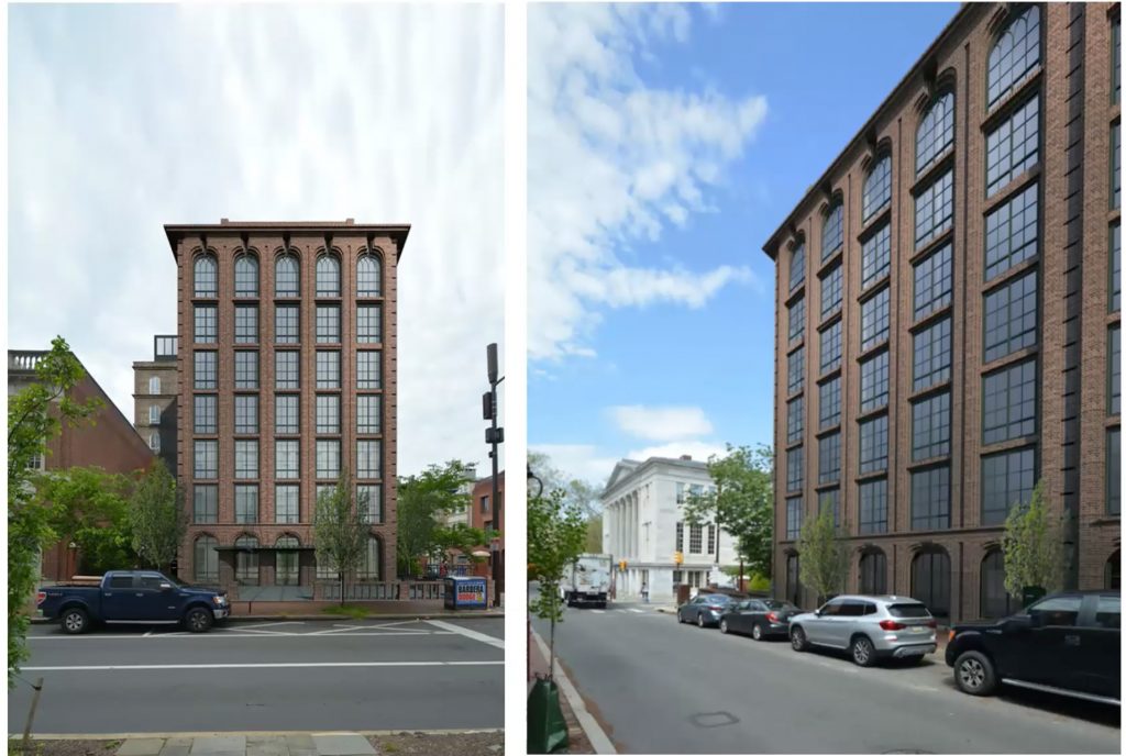 Society-Hill-tower A rendering of the proposed Third and Walnut St. hotel approved by the Philadelphia Historical Commission. (Ambit architecture)