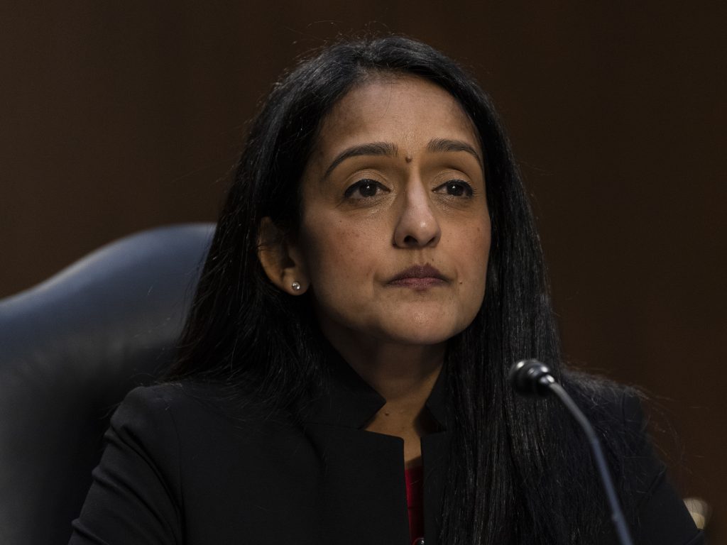 The Senate has voted to confirm Vanita Gupta to serve as associate attorney general. Above, Gupta appears during her confirmation hearing before the Senate Judiciary Committee on March 9, 2021. The Senate has voted to confirm Vanita Gupta to serve as associate attorney general. Above, Gupta appears during her confirmation hearing before the Senate Judiciary Committee on March 9, 2021. (Alex Brandon/AP Photo)