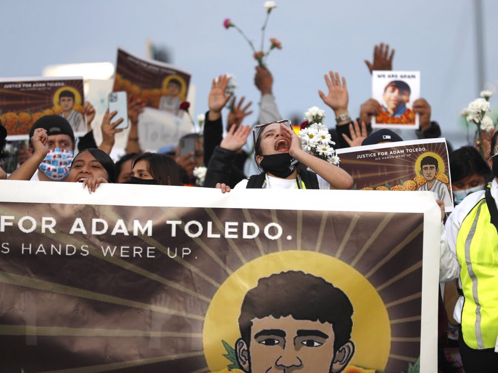 Chicago Police Shooting Demonstrators attend a peace walk honoring the life of 13-year-old Adam Toledo