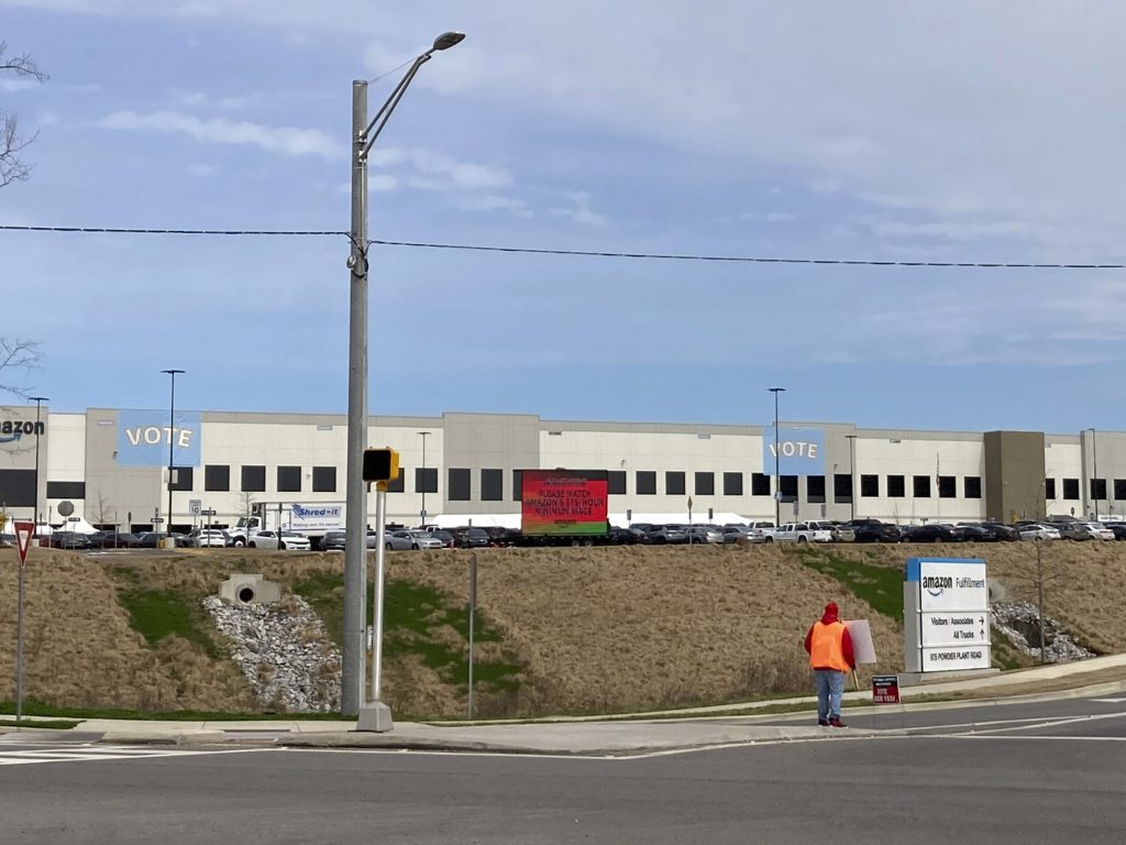 Some 5,800 workers at Amazon's facility in Bessemer, Ala., held a historic vote on whether to form the company's first warehouse union. Bill Barrow/AP