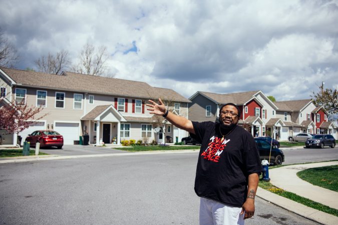 Jonathan Pretlow points out differences in some of the townhomes