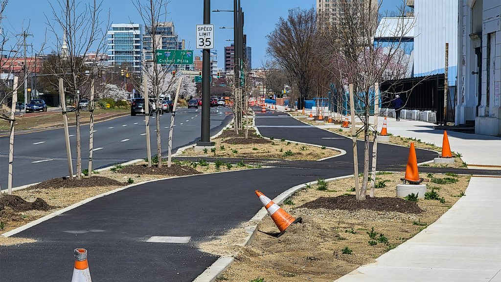 delawareavenue-bikelane-construction-crop A portion of the newly paved trail along the Delaware River waterfront.