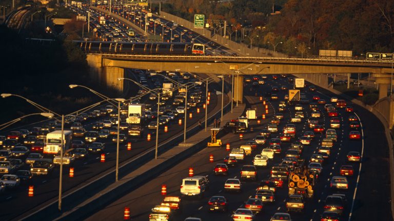 Near the junction of the 400 to Buckhead, the 401 highway divides and splits during afternoon rush-hour traffic.