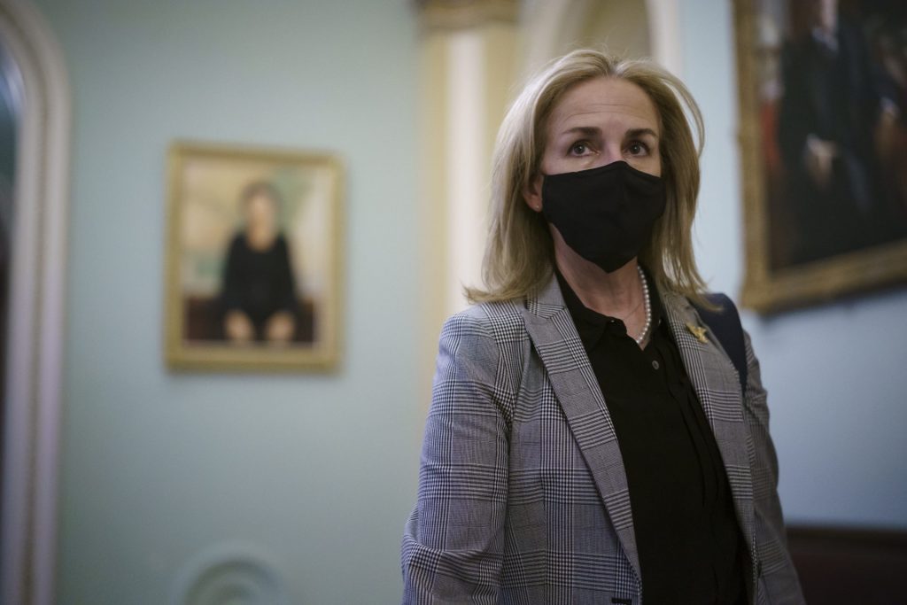 Rep. Madeleine Dean, D-Pa., a House impeachment manager in the second impeachment trial of former President Donald Trump, departs at the close of the first day of the proceeding, at the Capitol in Washington, Tuesday, Feb. 9, 2021. Trump was charged by the House with incitement of insurrection for his role in agitating a violent mob of his supporters that laid siege to the U.S. Capitol on Jan. 6, sending members of Congress into hiding as the Electoral College met to validate President Joe Biden's victory. (J. Scott Applewhite / AP Photo)