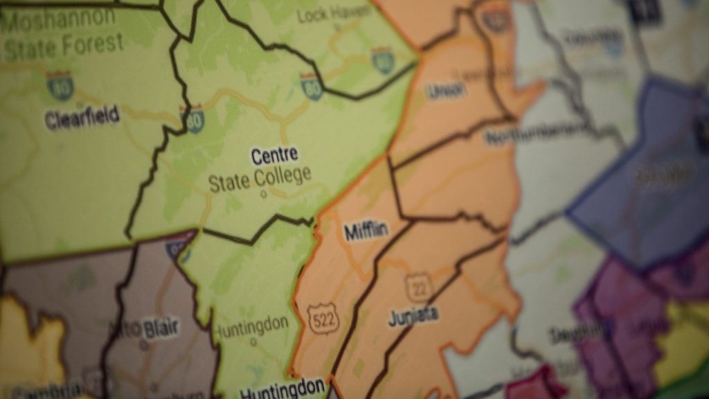 pa_congressional_map_gerrymandering_redistricting_generic_01_gov_wolf A close-up of a Pennsylvania congressional map.