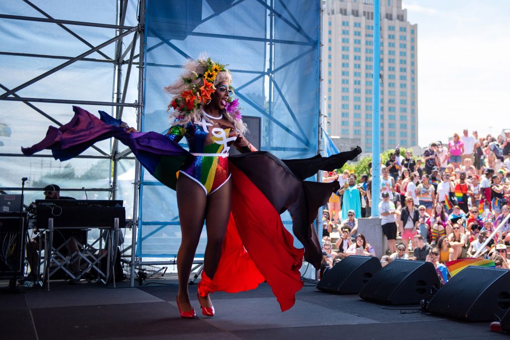 prideparade2019-kirstonbethel31 Vincint performs for a Pride Day crowd gathered at Penn's Landing on Sunday, June 9, 2019. (Kriston Jae Bethel for WHYY)