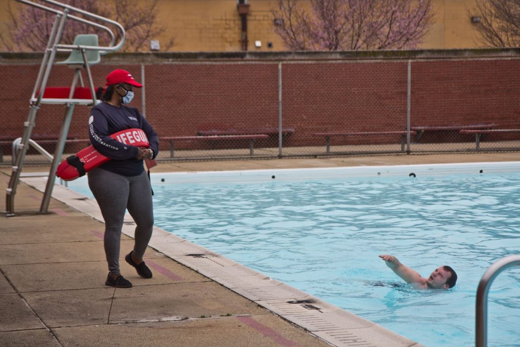 qI4uVv0Q Blake Schwartz takes his Red Cross lifeguard recertification exam.