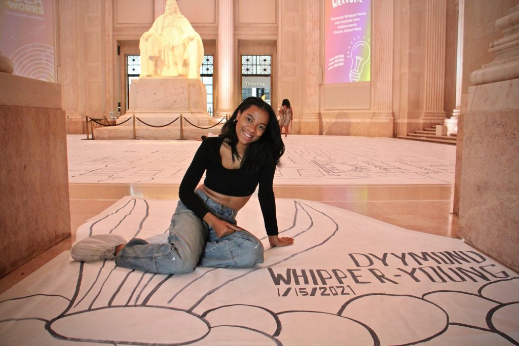 2021 05 25-e lee-dyymond whipper yount-philadelphia franklin institute-record breaking drawing name Dyymond Whipper-Young, an art teacher at Independence Charter School created a world-record-breaking drawing for the Franklin Institute's Creativitiy Exhibition. (Emma Lee/WHYY)