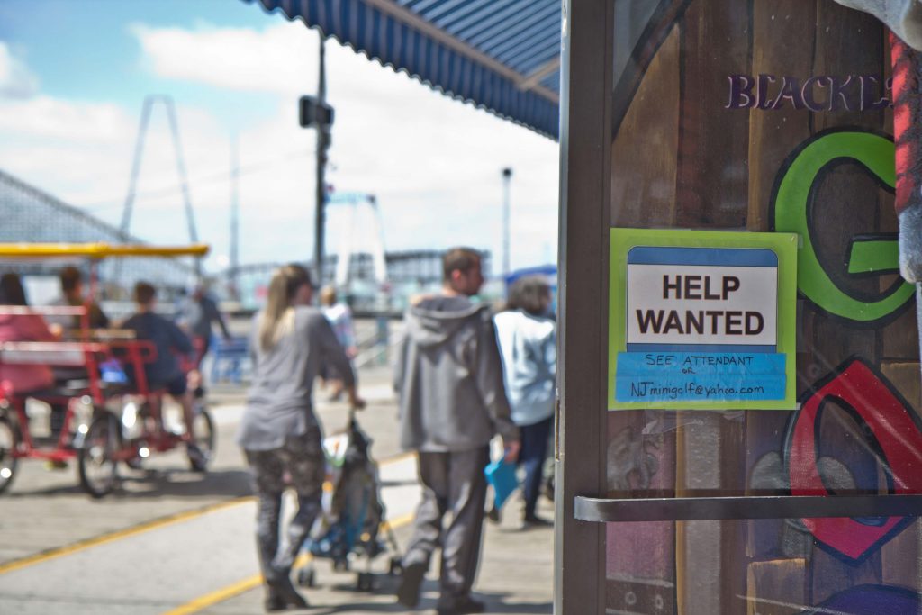 2021-05-31-k-paynter-wildwood-memorial-day-2021-6 A ''Help Wanted'' sign is seen at a business on the Wildwood boardwalk.