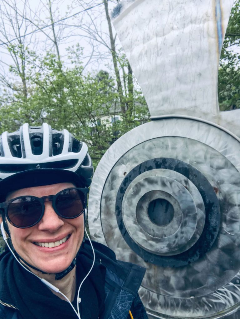 Rachel Weaver is pictured wearing a bike helmet.