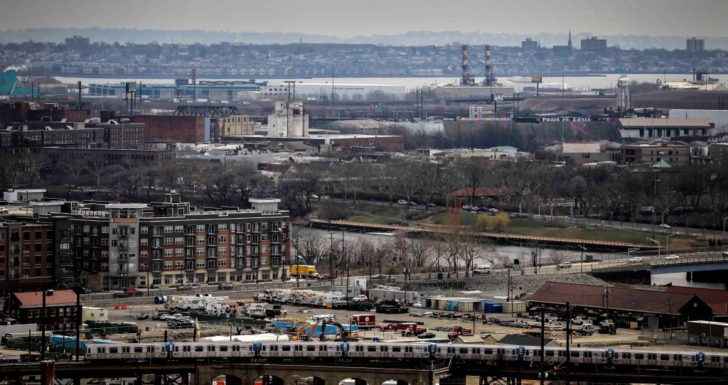 Environmental Justice NJ Energy Projects In this Tuesday April 10, 2018, file photo are sections of Newark and the Passaic River in New Jersey. (AP Photo/Seth Wenig)