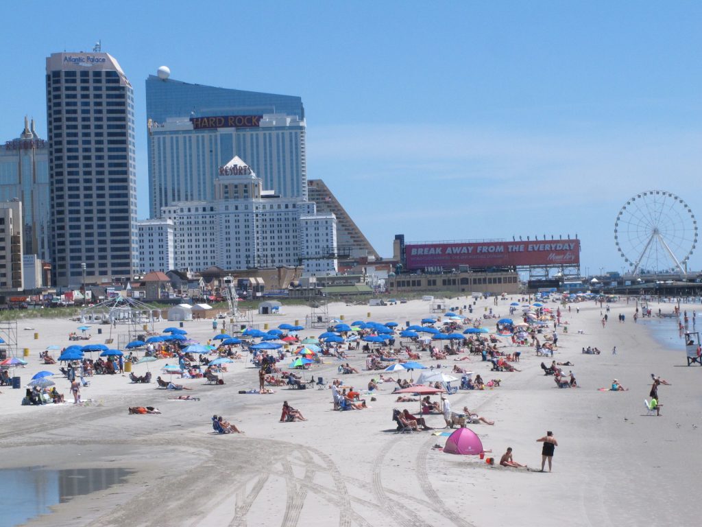 Beachgoers on the sand in Atlantic City