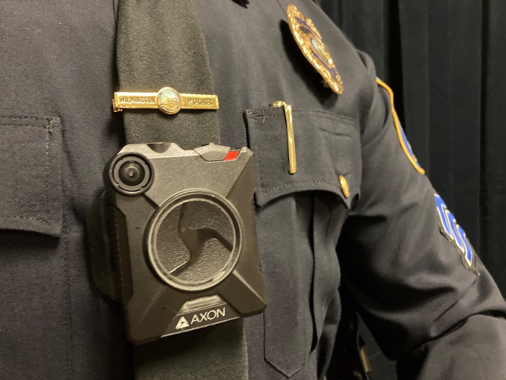 Body cam The new body-worn camera is displayed on the uniform of a Wilmington Police officer. (courtesy City of Wilmington)