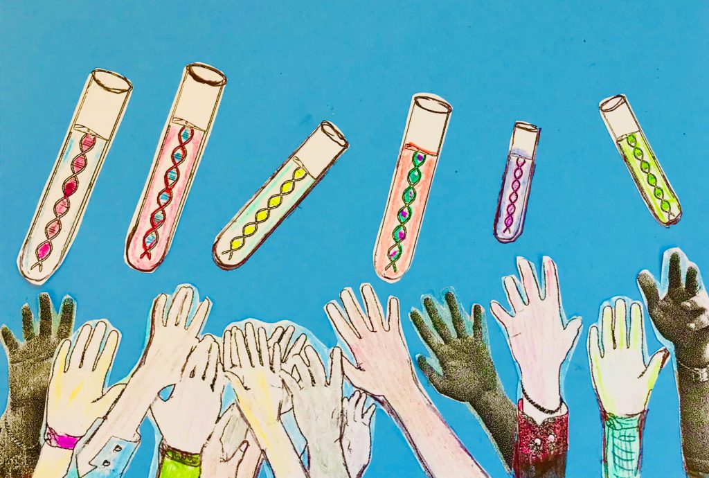 IMG_1062-2-web Illustration of peoples hands reaching up for vials of DNA