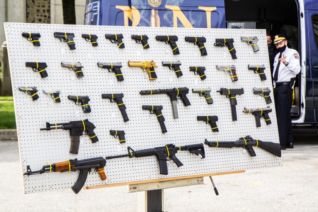 IMG_2682 An ATF board displays some the types of firearms confiscated in Philadelphia. (Kimberly Paynter/WHYY)