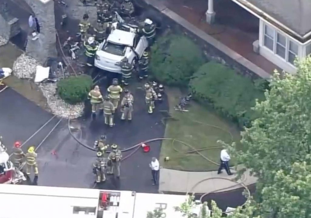 Screen-Shot-2021-05-31-at-3.39.04-PM A car crashed into the Langhorne Gardens Health & Rehabilitation Center in Bucks County, Pennsylvania. (Screenshot via 6ABC)