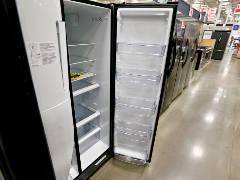 Refrigerators on sale in 2018 in Pennsylvania. The Environmental Protection Agency is planning to phase out the use of cooling chemicals that are powerful greenhouse gases. (Keith Srakocic/AP)