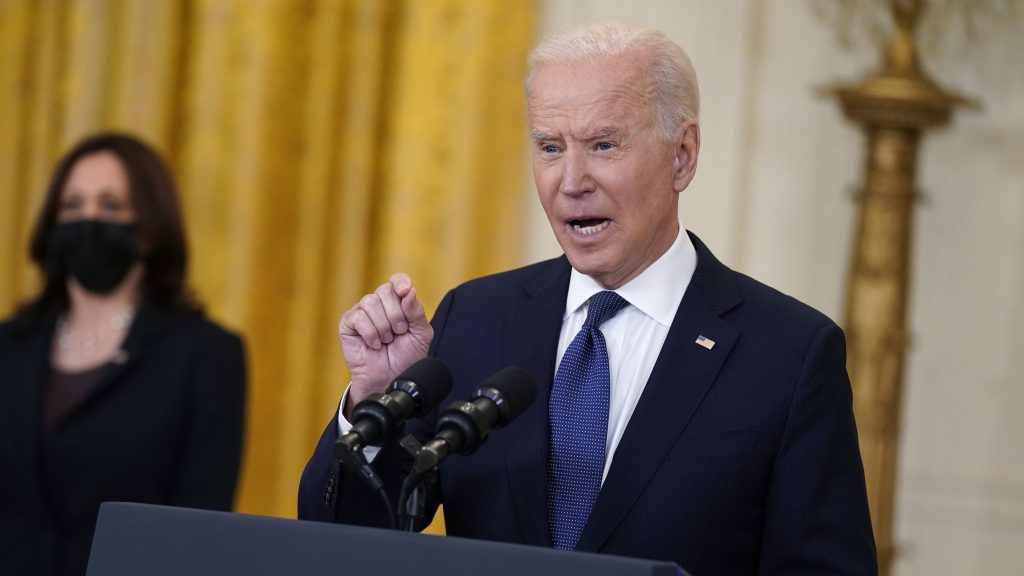 President Biden speaks about the economy at the White House Monday. The Biden administration is arguing that higher-than-expected inflation is temporary. President Biden speaks at the White House