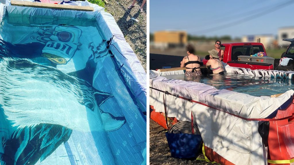 barrierpool-split The Miller Lite Eagles billboard makes the base of the pop-up 'barrier pool' COURTESY JUSTYN MYERS