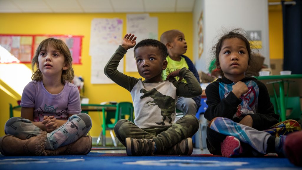 Preschool class Noah Goliday in his pre-K class at Elsie Whitlow Stokes Community Freedom Public Charter School. A system launched in 2014-15 permits families to navigate the some 230 DCPS and charter school options in the city via a single online application, then matches students to their top choice schools via a groundbreaking algorithm that helped win it's creator the 2012 Nobel Prize in economics. (Photo by Evelyn Hockstein/For The Washington Post via Getty Images)