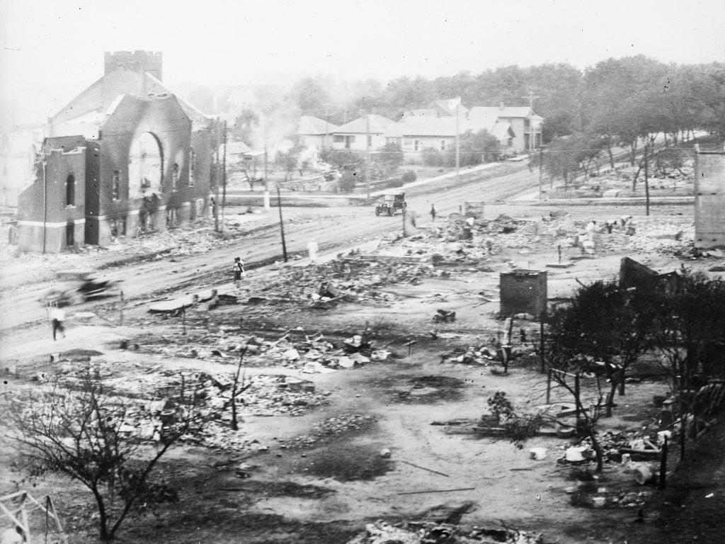 http://hdl.loc.gov/loc.pnp/anrc.14744a Destroyed buildings are pictured after a massive fire during the Tulsa Race Massacre