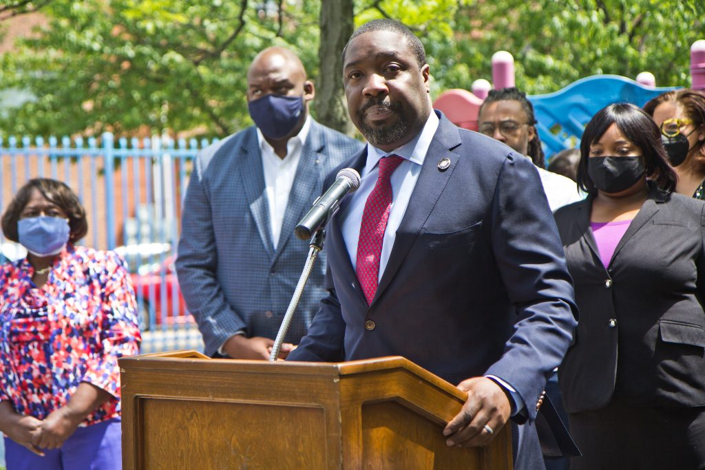 2021-06-01-k-paynter-anti-violence-kenyatta-johnson-2 Kenyatta Johnson at a podium.