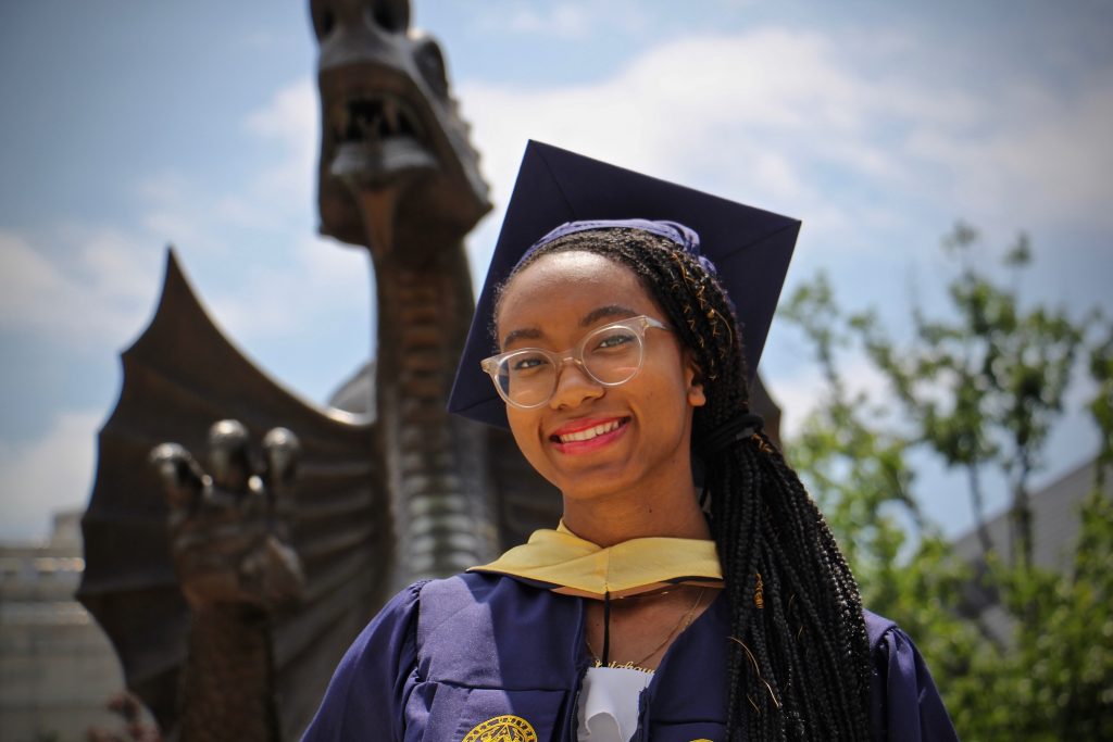 2021 06 10-e lee- micaiah levy-philadelphia drexel university-pandemic graduation dragon Micaiah Levy, 22, is a 2021 graduate of Drexel University. (Emma Lee/WHYY)