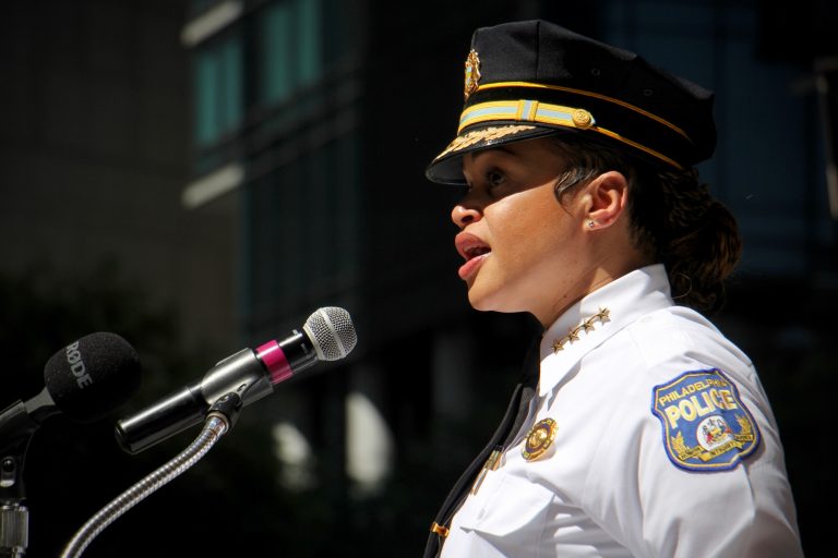 A closeup of Philadelphia Police Commissioner Danielle Outlaw