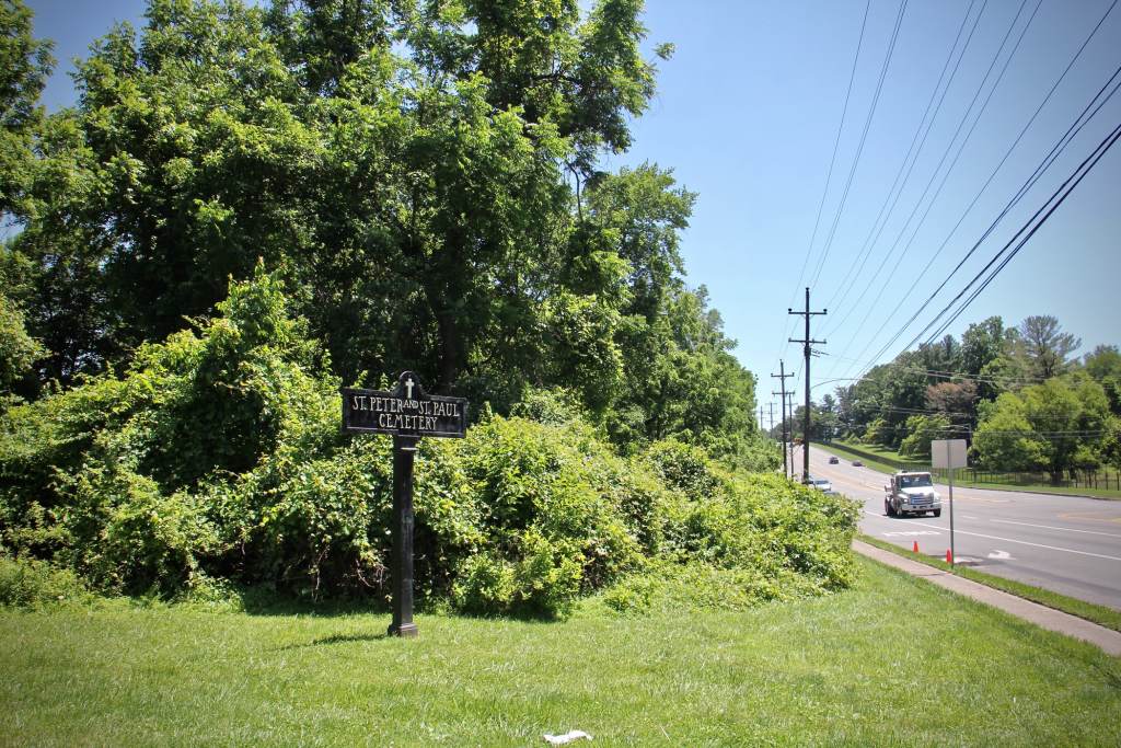 2021 06 18-e lee-marple township pa don guanella property-county park cemetery sign Delaware County will acquire the wooded 213-acre site at Sproul Road and Reed Road in Marple Township that was home to the Don Guanella School. The property is owned by the Archdiocese of Philadelphia. (Emma Lee/WHYY)