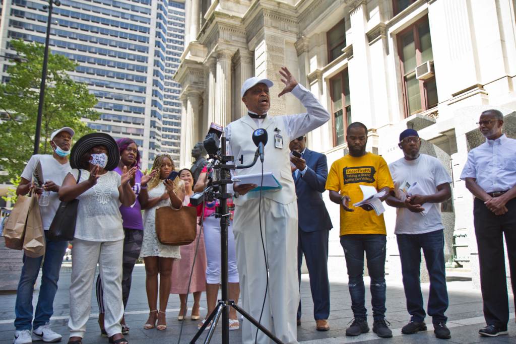 2021 06 28 k paynter anti-gun violence presser 2022 budget celebration Rev. Robert Collier addresses the media at a press conference