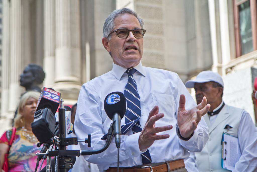2021 06 28 k paynter anti-gun violence presser 2022 budget celebration-8 Philadelphia District Attorney Larry Krasner addresses the media at a press conference
