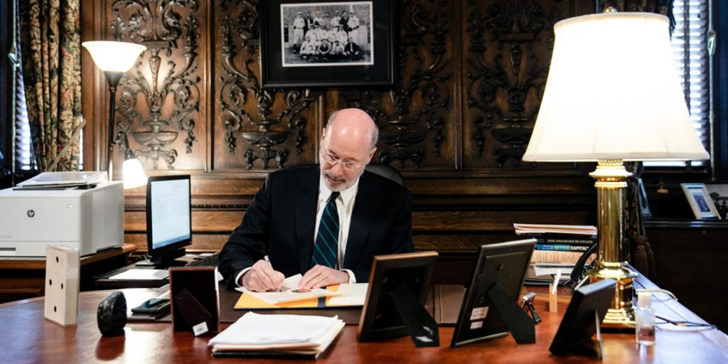 Gov. Tom Wolf signs the coronavirus disaster declaration. (Office of Gov. Tom Wolf)