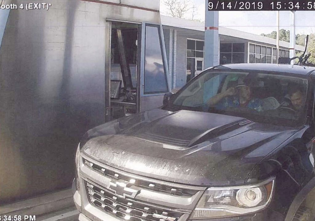 White Supremacists Arrested FILE - This image taken from a Sept. 14, 2019, video and released in a U.S. Attorney detention memorandum, shows Brian Mark Lemley Jr, driving, and Patrik Mathews, passenger seat, passing through a toll booth near Norfolk, Va., en route to Georgia. The pair, along with William Garfield Bilbrough IV, plotted to carry out