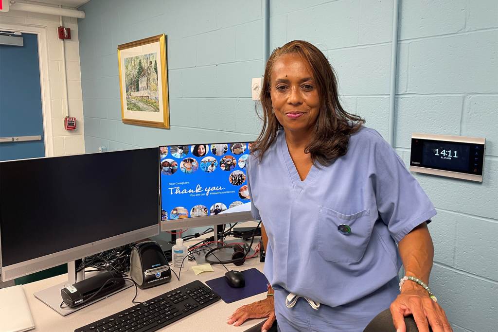 Coker-3 Dr. Coker says staffers will teach people how to use technology to access virtual medical care from home. (Cris Barrish/WHYY)