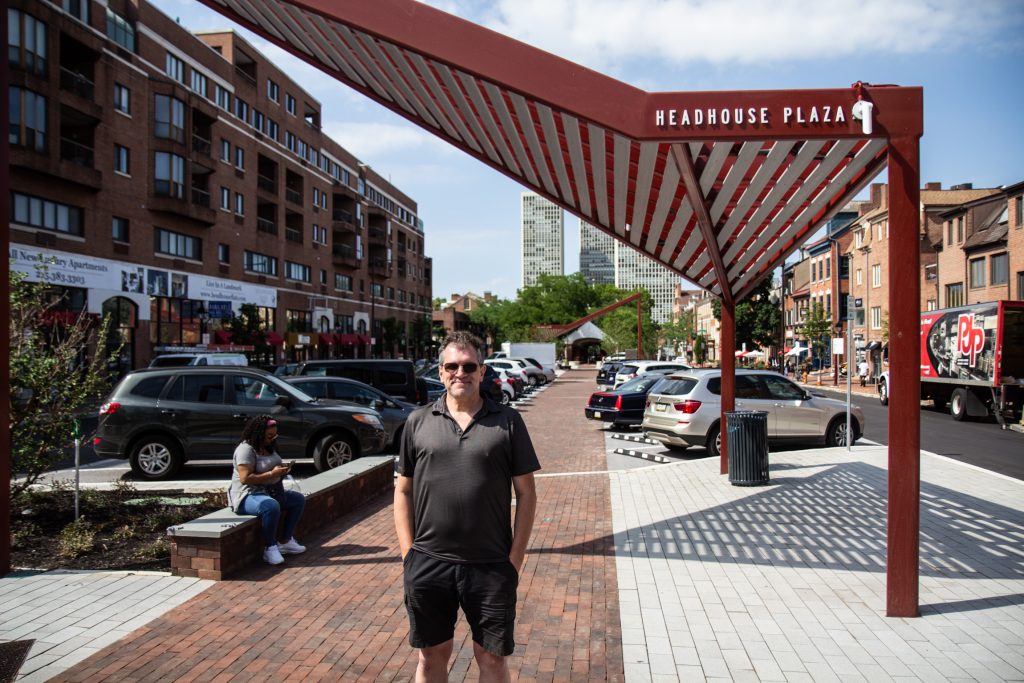 IMG_5139 Mike Harris, Executive Director of the South Street Headhouse District, said the redesign of Headhouse Plaza added 8 new ADA ramps, a walkway, expanded curb lines and added lighting to the block. (Kimberly Paynter/WHYY)