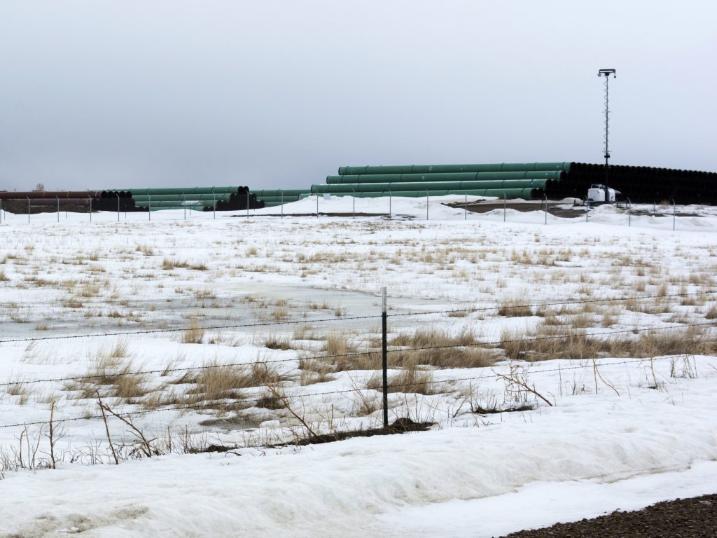 A storage yard is seen in Montana for pipe that was to be used in the construction of the Keystone XL oil pipeline. The developer has now canceled the controversial project. A storage yard is seen in Montana for pipe that was to be used in the construction of the Keystone XL oil pipeline. The developer has now canceled the controversial project. (Al Nash/Bureau of Land Management via AP)