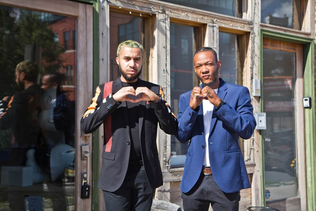 artfromtheheart-nftgallery-01 Co-founders Jay Ortiz (left) and Darnell Schoolfield (right) outside Art From the Heart Gallery in Philadelphia’s Brewerytown neighborhood. (Kimberly Paynter/WHYY)