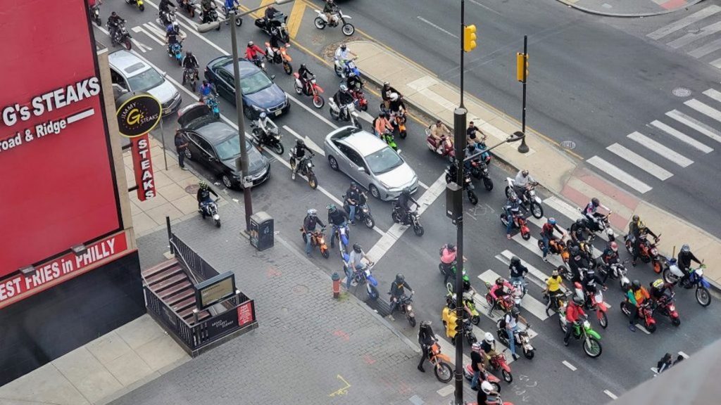 dirtbikes-northbroad-1024×576.jpeg_ A group of dirt bike riders on North Broad Street in May 2020MARK HENNINGER _ IMAGIC DIGITAL A group of dirt bike riders on North Broad Street in May 2020 (Mark Henninger / Imagic Digital)
