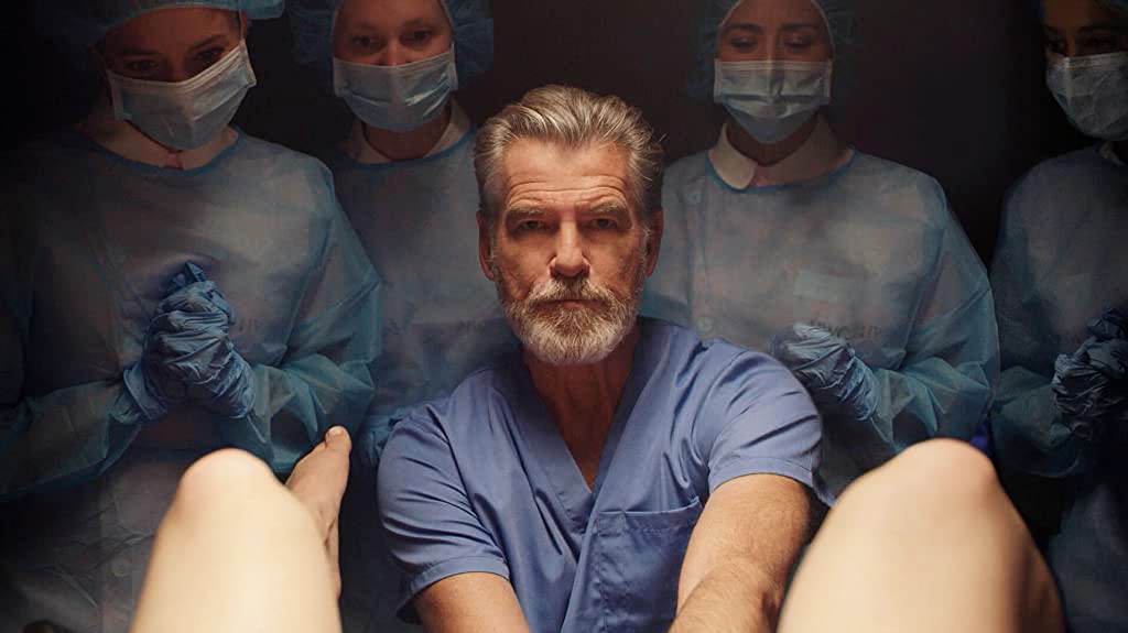 Pierce Brosnan playing a doctor in False Positive