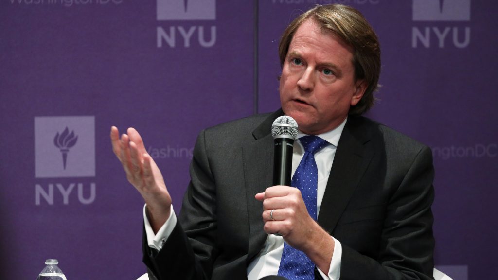 Former White House counsel Don McGahn, seen here at a 2019 event, is set to testify Friday behind closed doors more than two years after the House Judiciary Committee subpoenaed him. Former White House counsel Don McGahn, seen here at a 2019 event, is set to testify Friday behind closed doors more than two years after the House Judiciary Committee subpoenaed him. (Alex Wong/Getty Images)