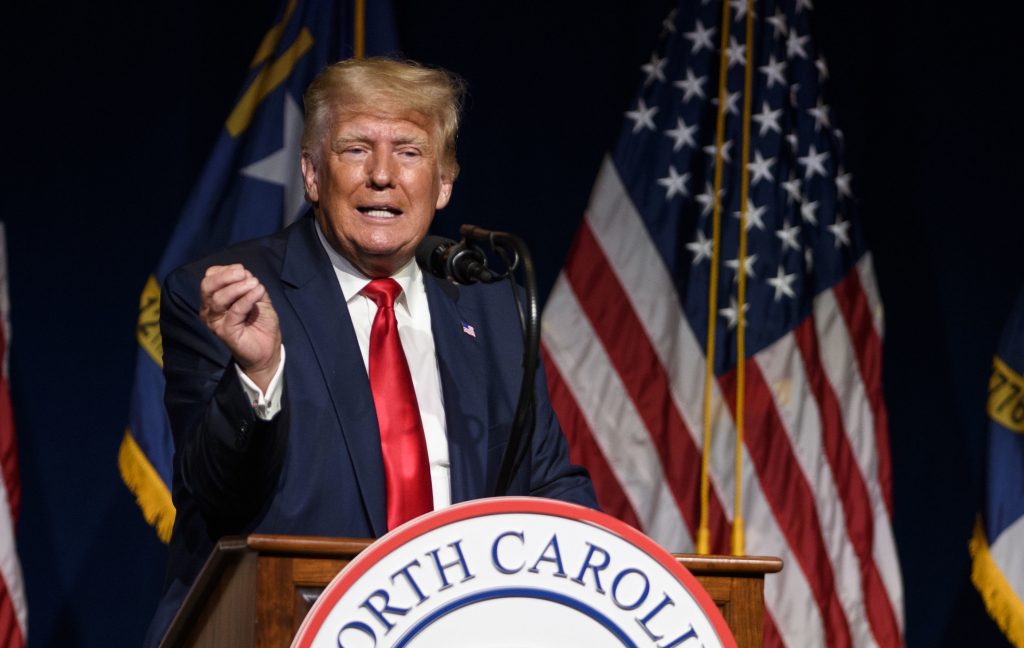 Former President Donald Trump is seen here addressing the NCGOP convention on June 5. Former President Donald Trump is seen here addressing the NCGOP convention on June 5. (Melissa Sue Gerrits/Getty Images)