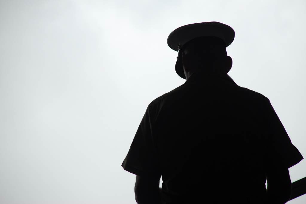 Silhouette of a United States Marine praying, photographed from behind. Silhouette of a United States Marine praying, photographed from behind. (John M. Chase/Getty Images)