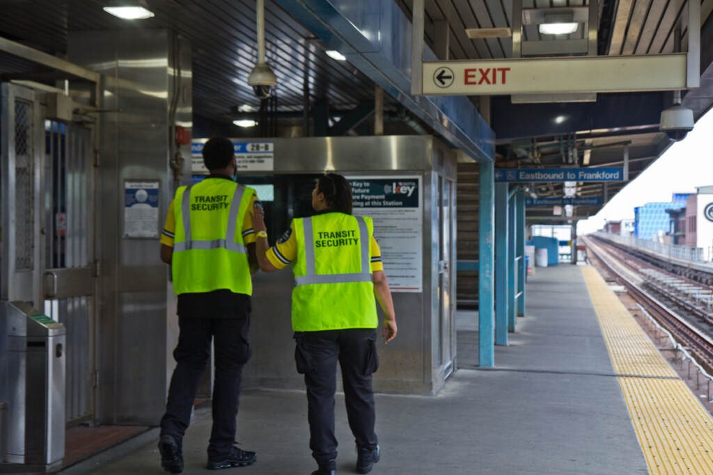 2021 07 15 k paynter septa safety-6 Transit security officers work on the platform of the Girard stop