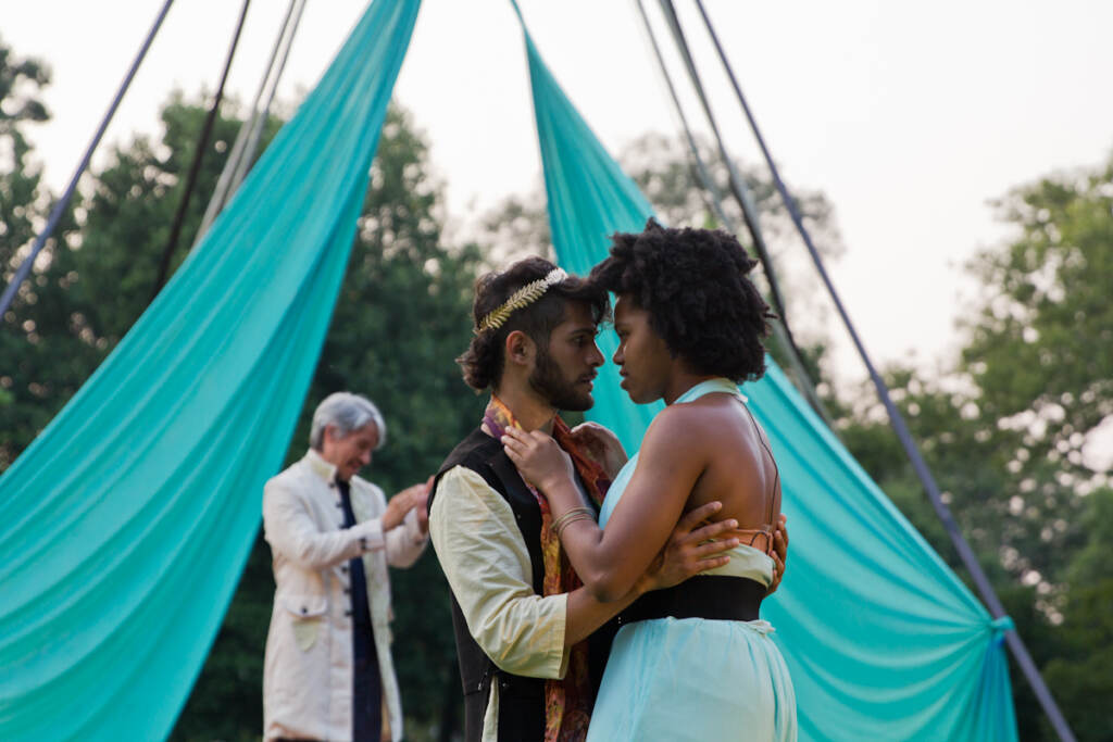 2021 07 28 k paynter shakespeare in clark park 2021-2 Jo Vito Ramírez as Young Pericles (left) and Brittany Onukwugha as Young Thaisa (right)