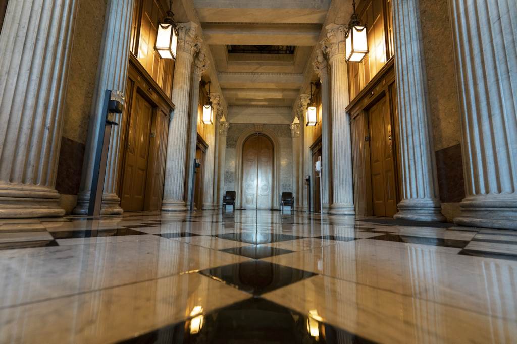 Closed Capitol This June 30, 2021, photo shows the halls of the Capitol outside the Senate in Washington. The U.S. Capitol is still closed to most public visitors. It's the longest stretch ever that the building has been off-limits in its 200-plus year history. (AP Photo/Alex Brandon)