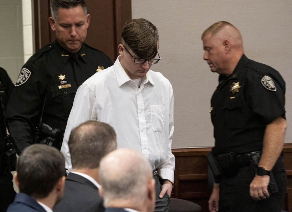 Massage-Business-Shootings 210727-Canton- Robert Aaron Long enters Superior Court of Cherokee County in Canton on Tuesday morning, July 27, 2021, for his plea hearing in the spa shootings. Ben Gray for the Atlanta Journal-Constitution