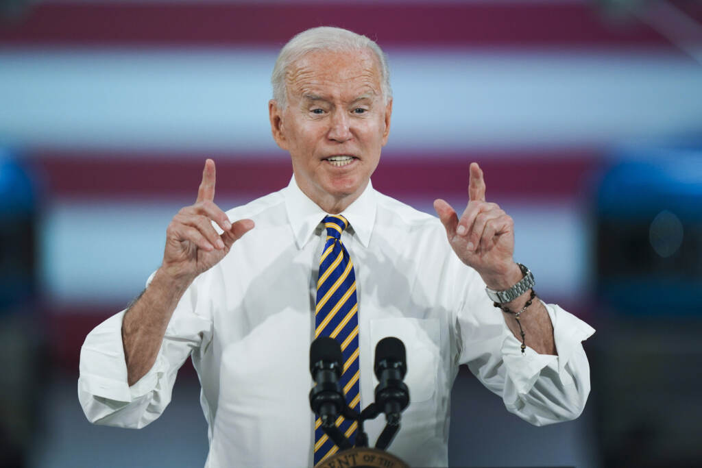 Joe Biden President Joe Biden speaks during a visit to the Lehigh Valley operations facility for Mack Trucks in Macungie, Pa., Wednesday, July 28, 2021. (AP Photo/Matt Rourke)