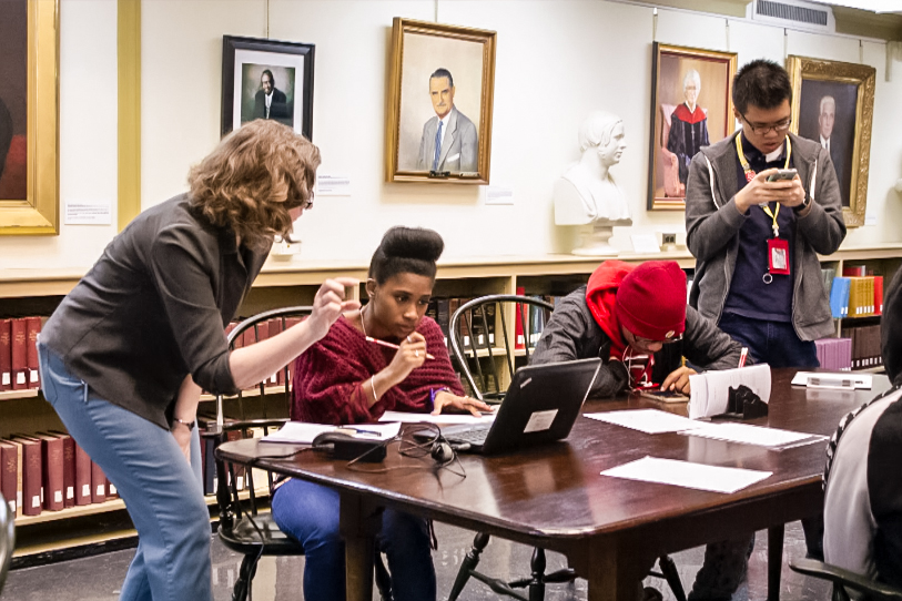 Students from the Community College of Philadelphia researching and working at Presbyterian Historical Society's archive